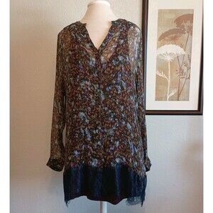 Soft Surroundings Womens 2X Sheer Button Up Blouse & Tank Tunic Crinkle Lace